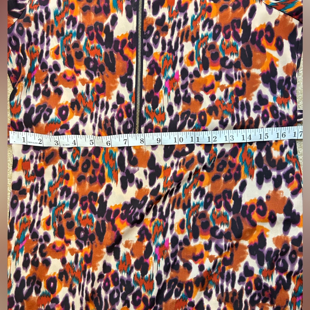 Bar III Orange Multicolor Leopard-Print Zip-Front‎ Tie-Waist Mini Dress - Picture 6 of 9